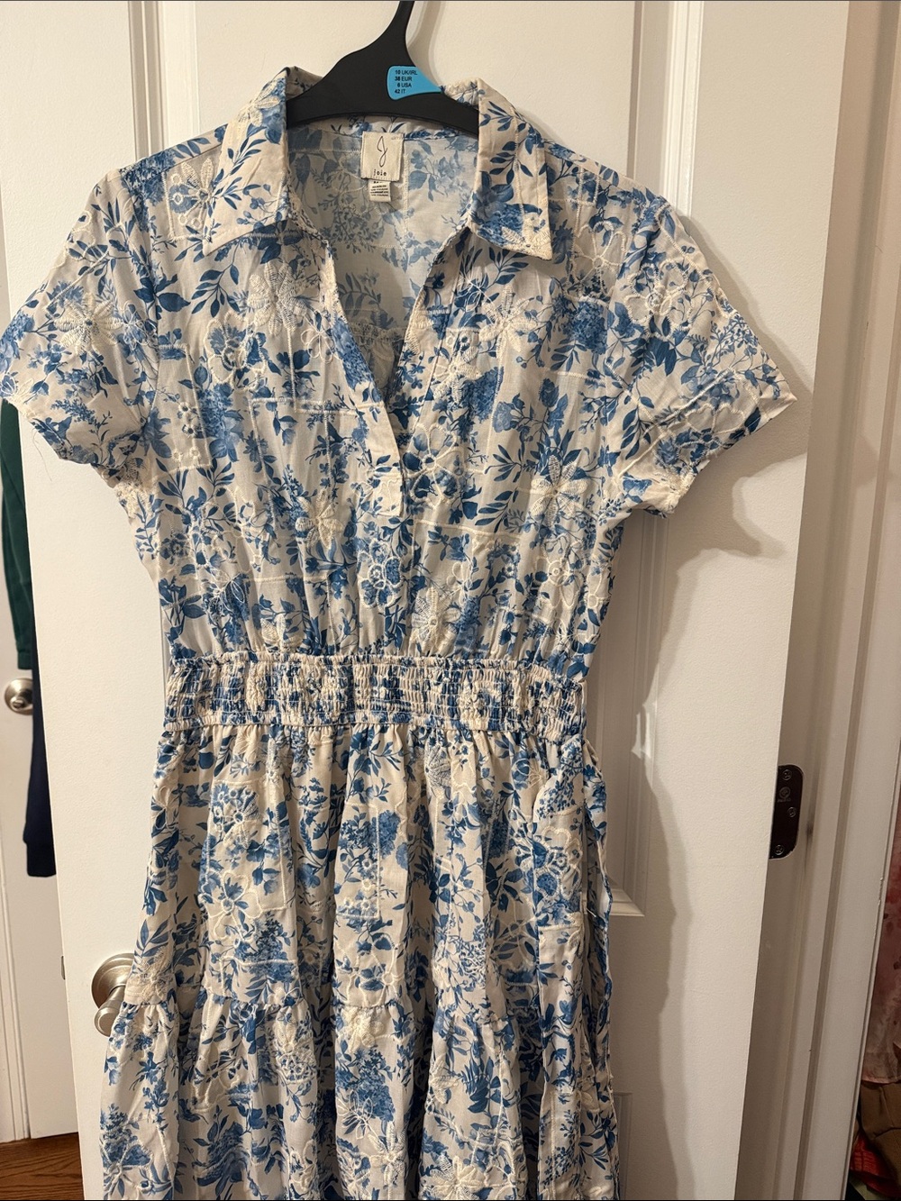 Joie Cream Midi Dress with Blue Floral Print